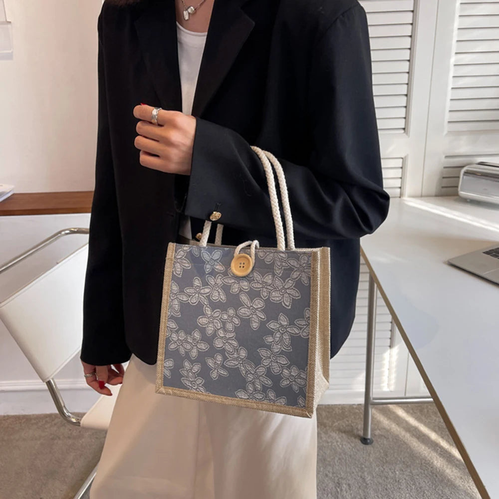 Linen Bags Handbag For Women Shopper Tote Bag Fashion Designer Bag Convenient Large-capacity For Travel Grocery Bag Organizer