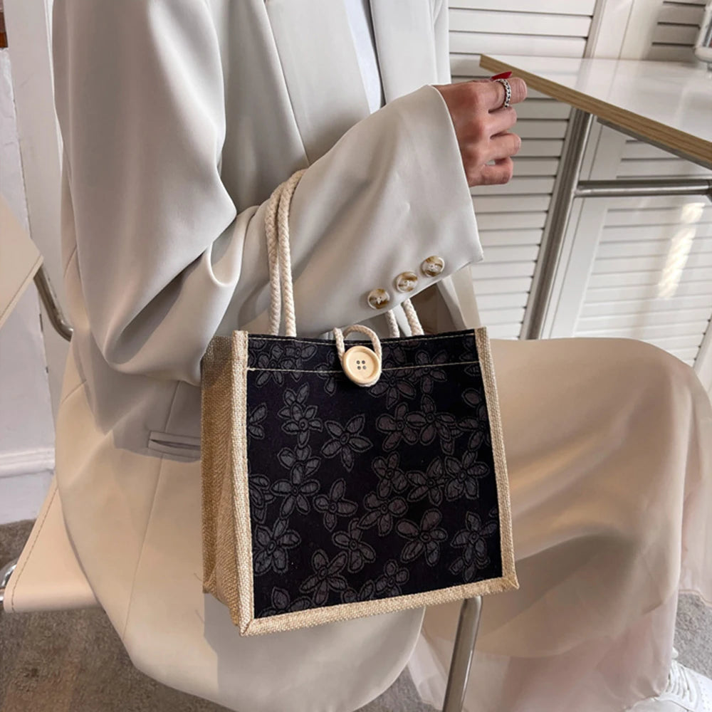 Linen Bags Handbag For Women Shopper Tote Bag Fashion Designer Bag Convenient Large-capacity For Travel Grocery Bag Organizer