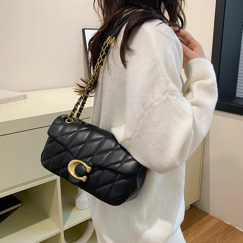 2025 new high-end small fragrant style bag for women, simple diamond grid versatile chain bag for women, shoulder bag, diagonal