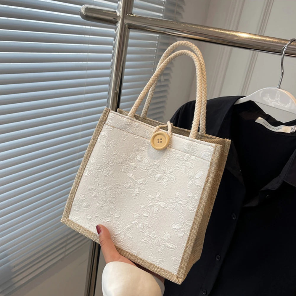 Linen Bags Handbag For Women Shopper Tote Bag Fashion Designer Bag Convenient Large-capacity For Travel Grocery Bag Organizer